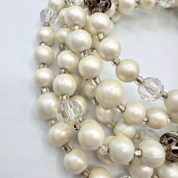 Vintage Judy Lee Long Faux Pearl AB Filigree Bead Single Strand Necklace Flapper - Picture 9 of 16